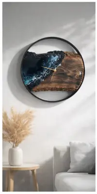 Dubové nástěnné hodiny epoxidové moře 40cm design