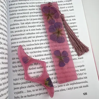 Set záložek, pryskyřice, květy, kakost, růžová